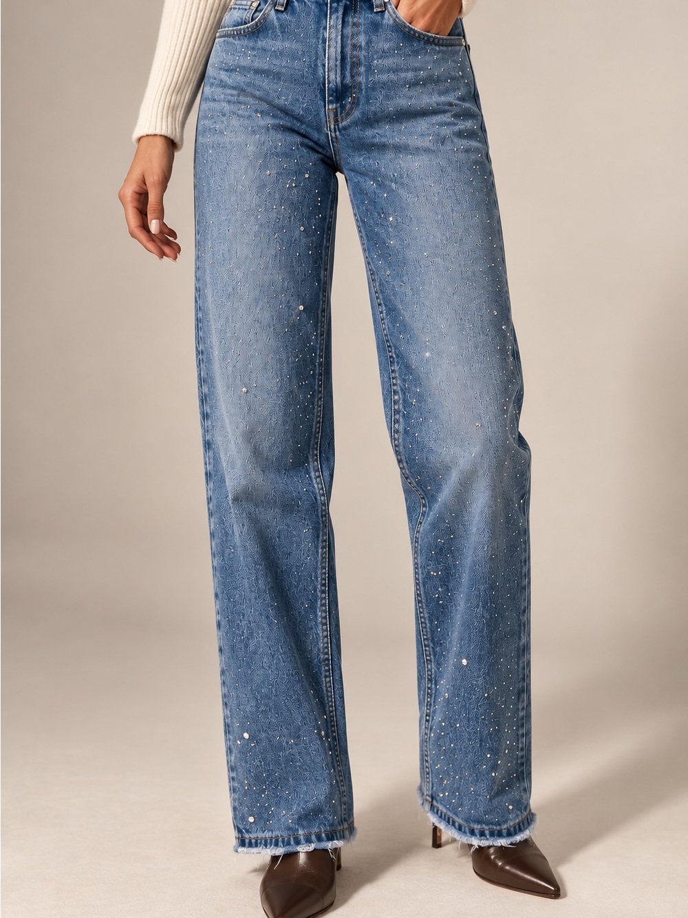 Zara Blue Wide-Leg Jeans with Paint-Splatter